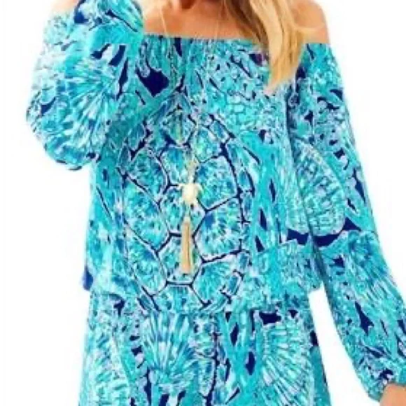 Lilly Pulitzer Lana Romper XXS Tortuga Time EUC Off Shoulder - Picture 3 of 14